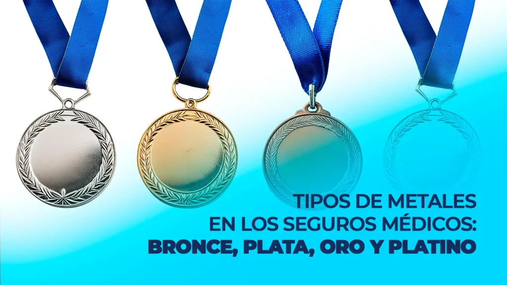 Infografía de tipos de metales en los seguros médicos Bronce Plata Oro Platino
