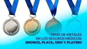 Infografía de tipos de metales en los seguros médicos Bronce Plata Oro Platino